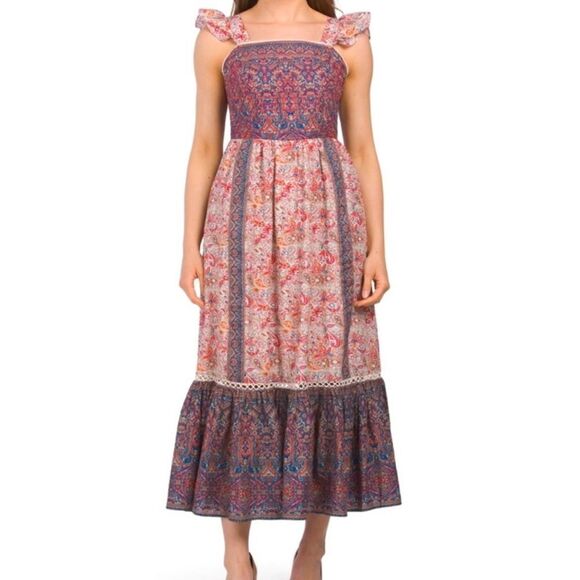 Haute Hippie Boho Fairy Floral Flutter Sleeve Maxi Dress Open Back - Picture 1 of 7